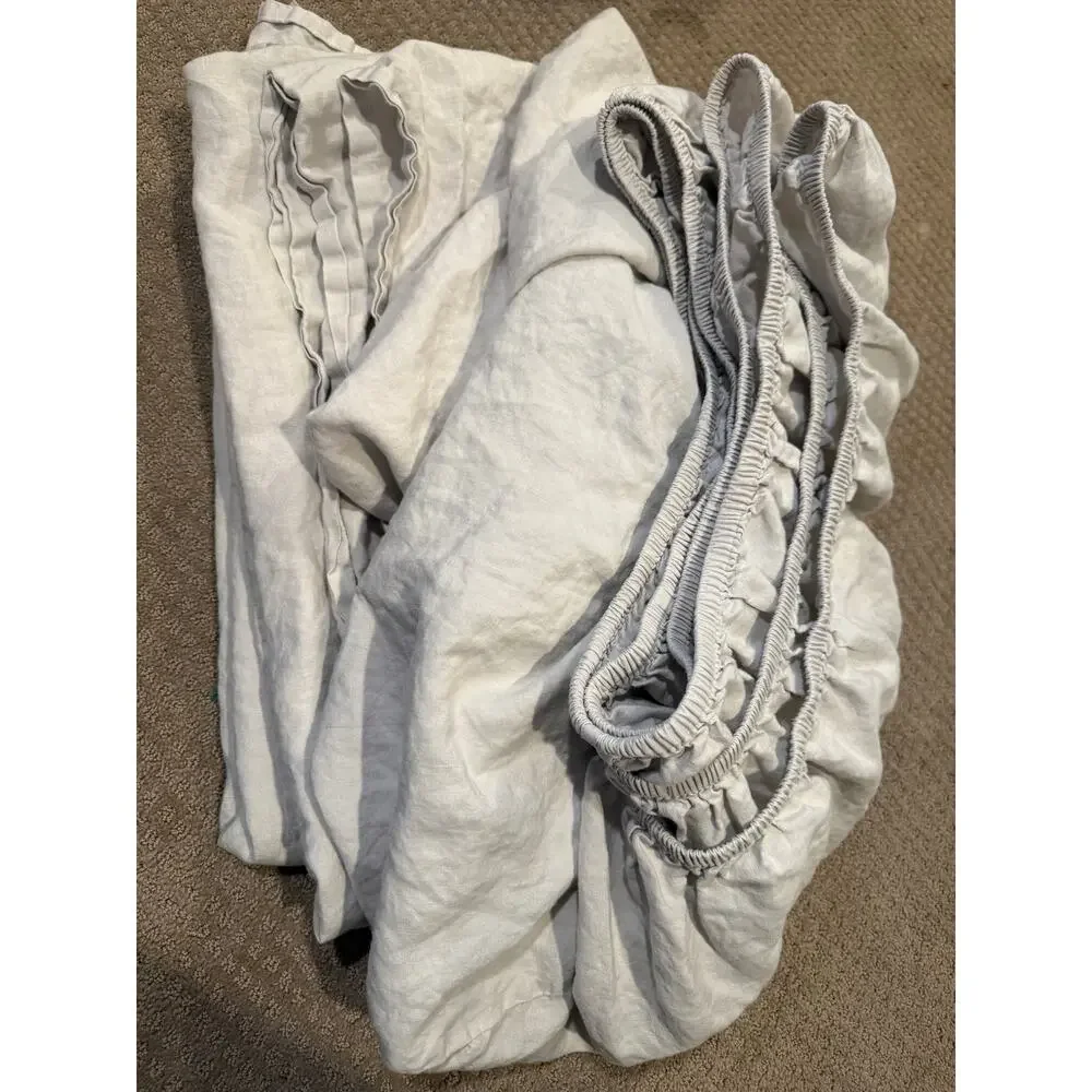 Quince Linen gray cream fitted & flat sheet set